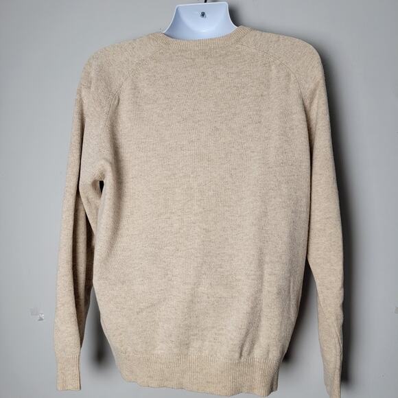 LL Bean Lambswool Sweater L V-Neck Pullover Wool Beige Outdoor Gorpcore Cozy - Picture 3 of 10